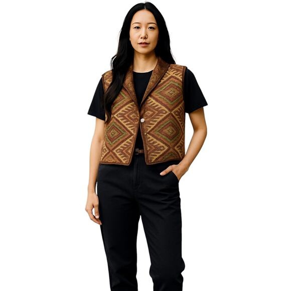 Stonebridge Brown Red Tan Southwest Tapestry Vintage Vest 1 X - Picture 1 of 5